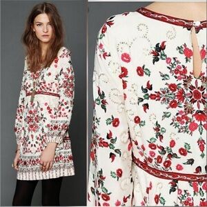 Free People Red Floral Embroidered Long Sleeve Dress - Size 8